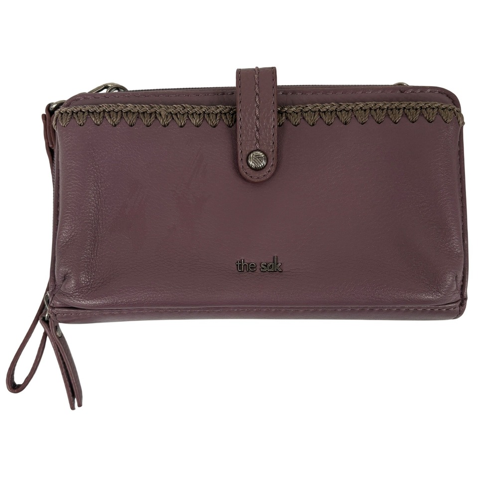 The Sak Iris Large Smartphone Wallet Plum Purple Leather Crochet Bag